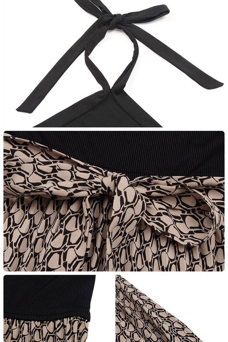 CWDHL0743_CASUAL HALTER COLORBLOCK CROSS NECK DRESS