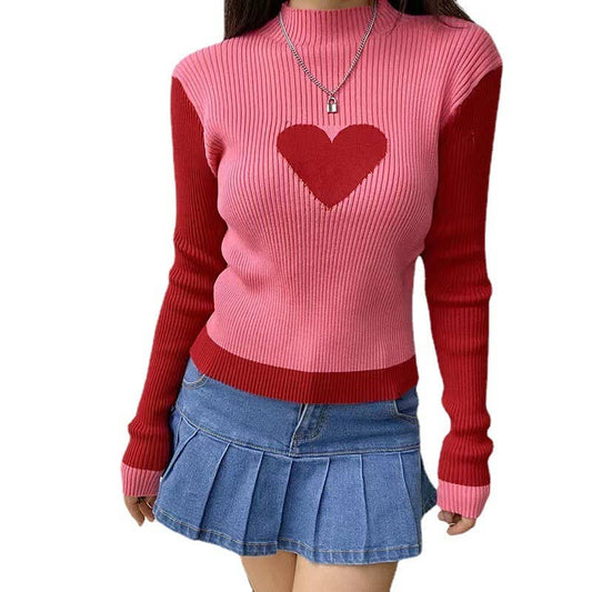 Color-blocking,form-fitting long-sleeved sweater