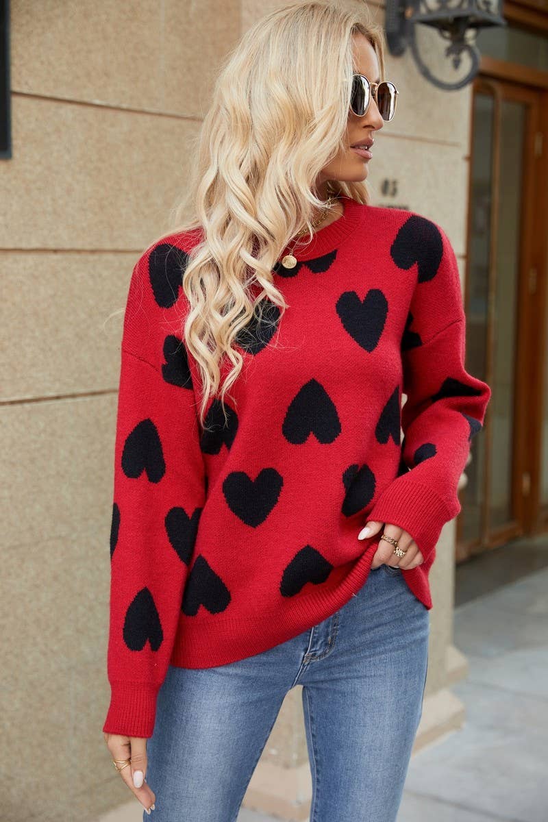 CWOSWL5257_KNITTED JACQUARD ROUND NECK PULLOVER SWEATER