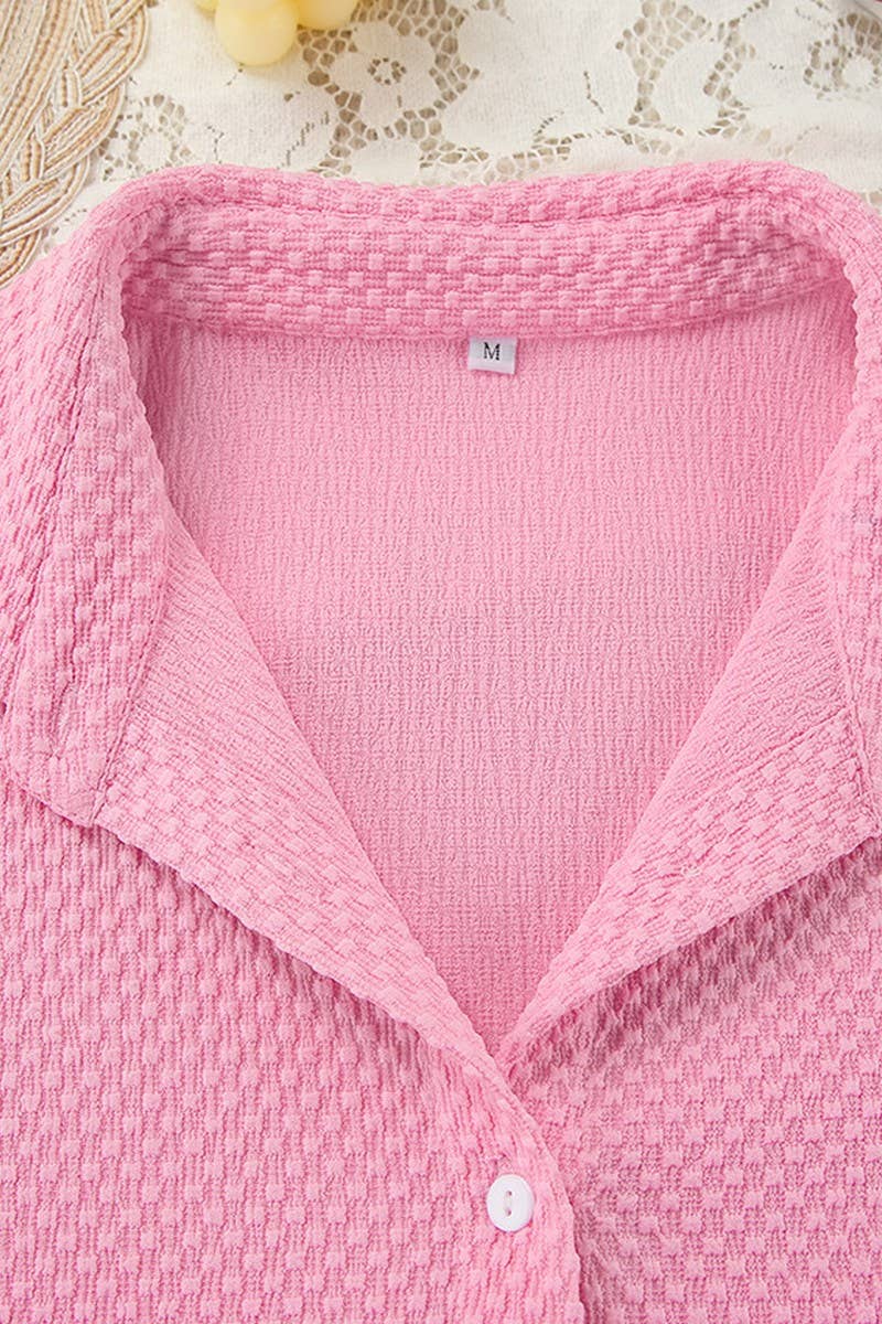 CWSPJ00528_PINK PAJAMA SET WOMEN SOFT LONG SLEEVE WITH SHORT