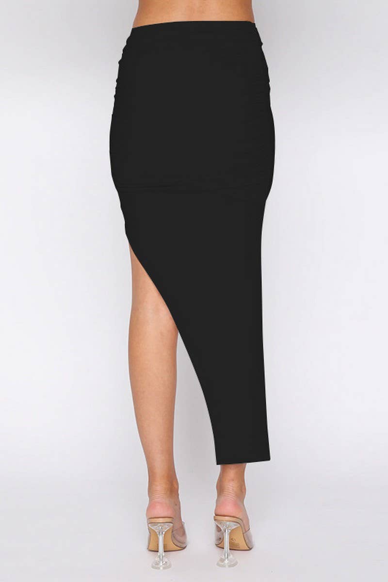 CWBMS0345_SOLID ASYMMETRIC GATHERED SKIRT