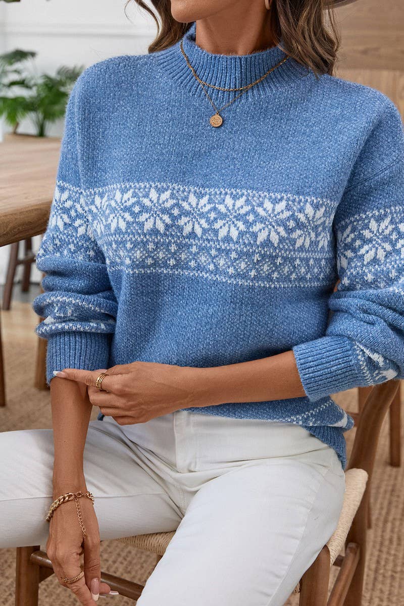 CWOSWL07453_CHRISTMAS SNOWFLAKE HALF TURTLENECK SWEATER