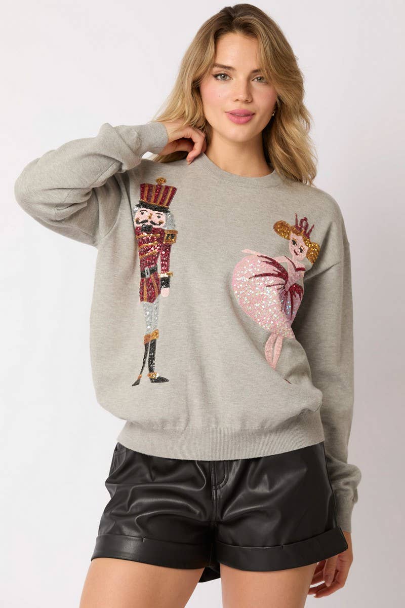 CWTBLL01264_CHRISTMAS SOLDIER SEQUIN LOOSE SWEATSHIRT