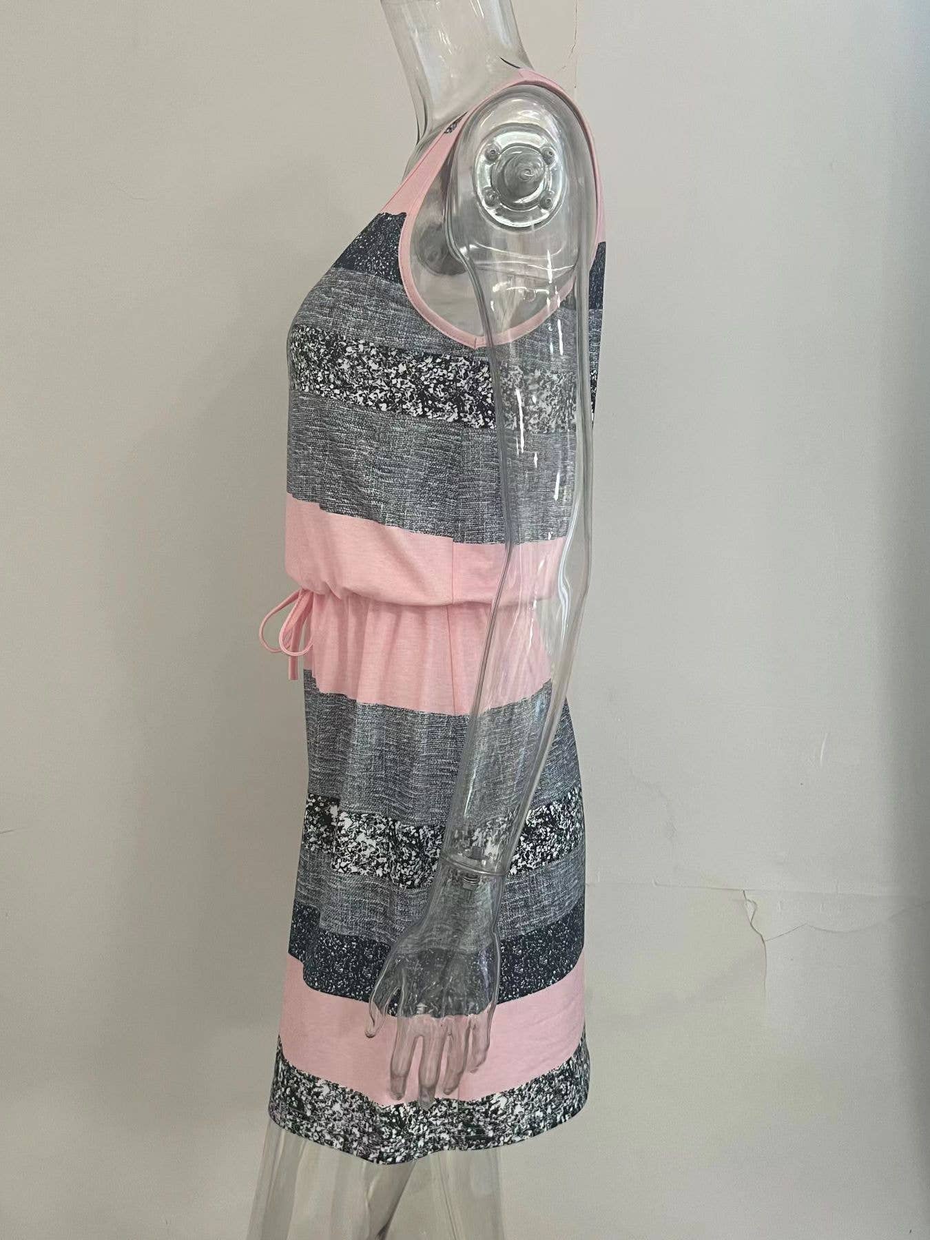 Casual U-neck striped printed sleeveless dress