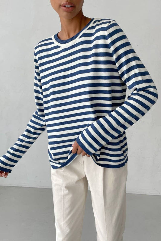CWTBLL2962_CLASSIC CREW-NECK STRIPED LONG-SLEEVED SWEATER
