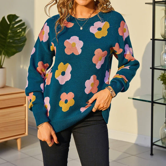 Color-blocked round-neck fashion knitted sweater