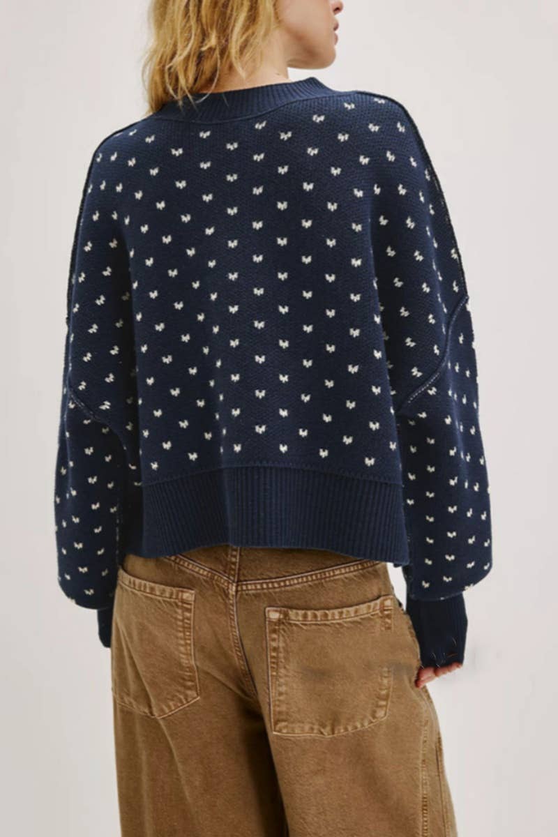 CWOSWL5844_KNIT SHORT BUTTERFLY JACQUARD LONGSLEEVED SWEATER