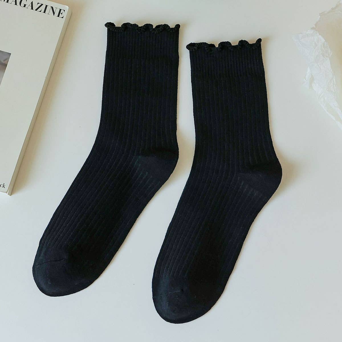 Ruffle Solid Crew Socks for Womens