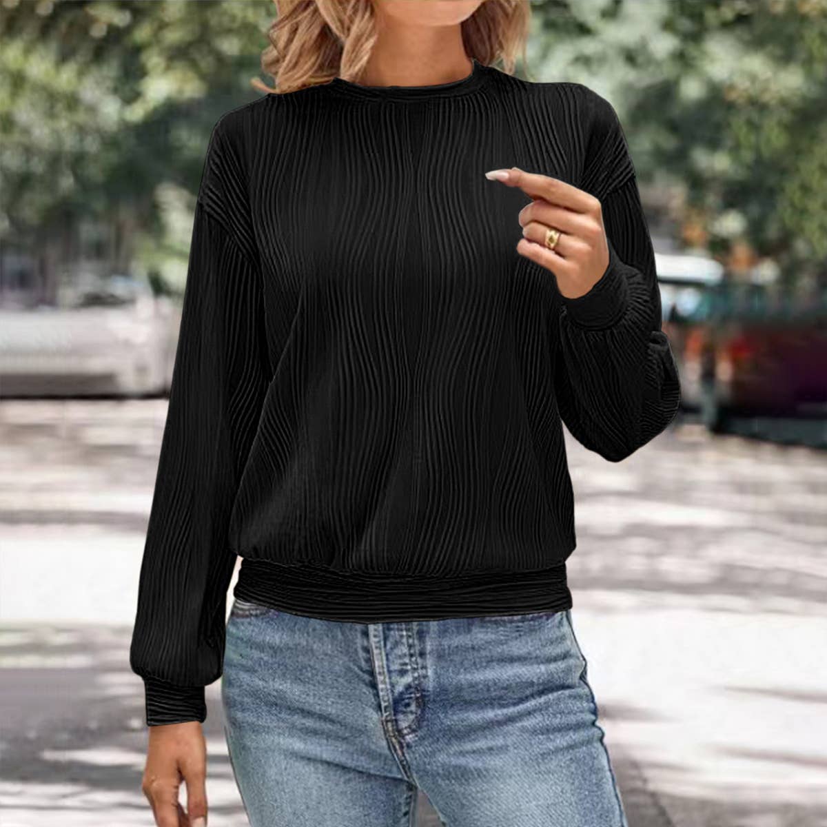 DROP SHOULDER ROUND NECK KNIT SOLID COLOR T-SHIRT