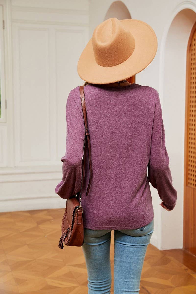 CWTBLL2393_LONG SLEEVE LACE V-NECK SOLID COLOR T-SHIRT TOP
