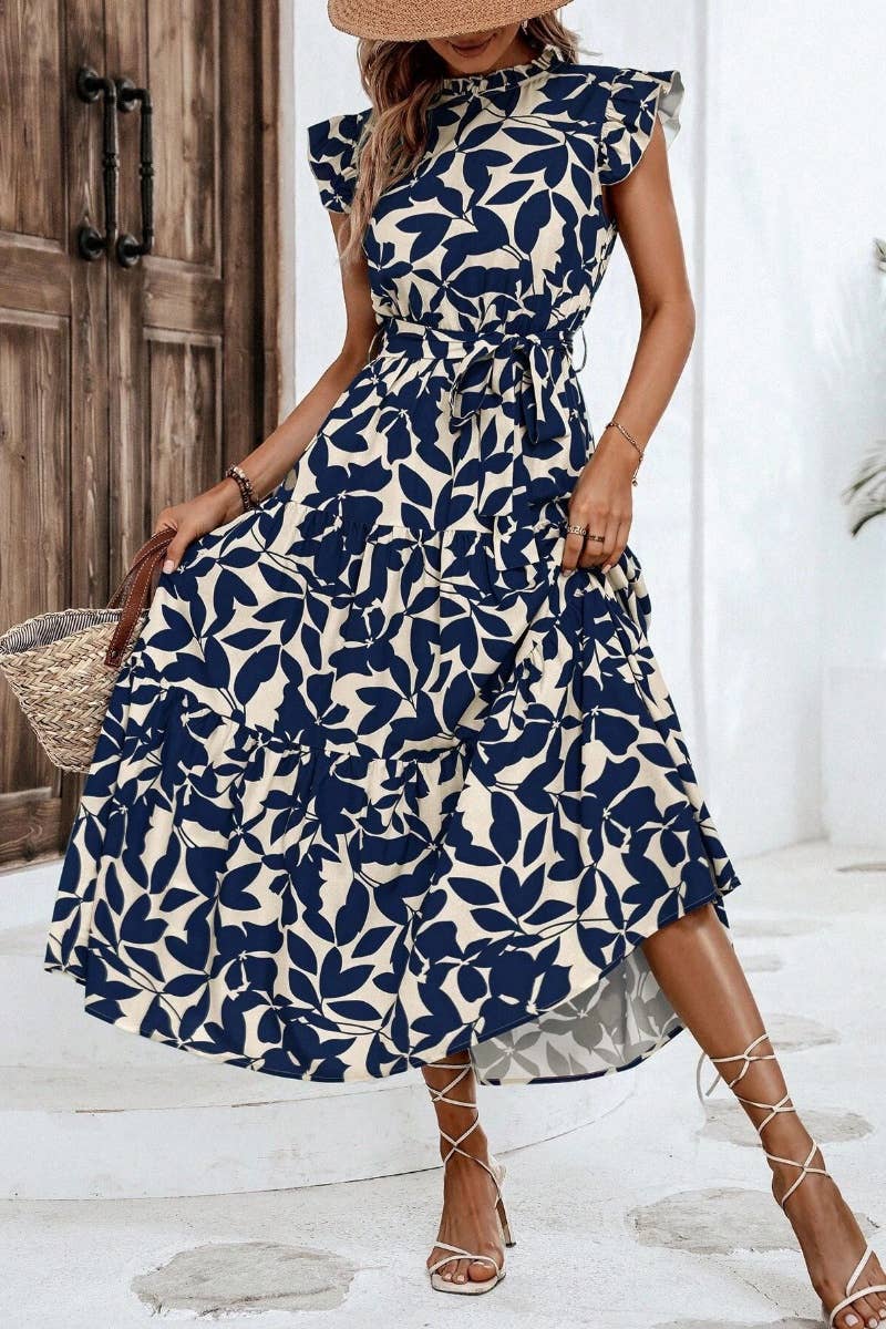 CWDMD2748_SUMMER WOODEN EAR LACE PRINTED DRESS LONG