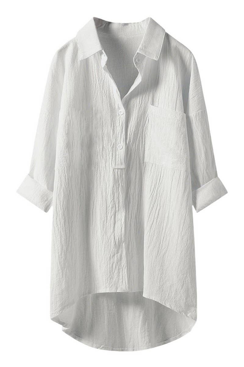CWTSTL2876_SOLID COLOR HIGH AND LOW COTTON AND LINEN SHIRT