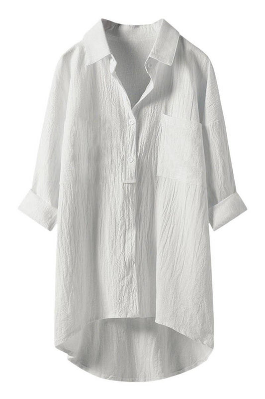 CWTSTL2876_SOLID COLOR HIGH AND LOW COTTON AND LINEN SHIRT