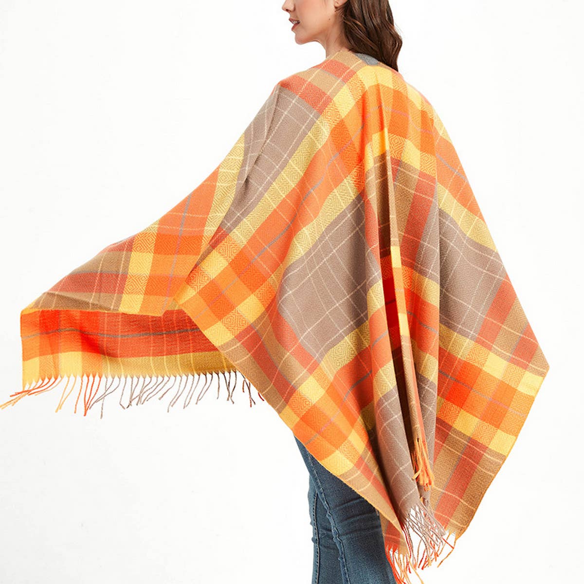 CAPE DOUBLE-SIDED PLAID SLIT SHAWL_CWASC1209