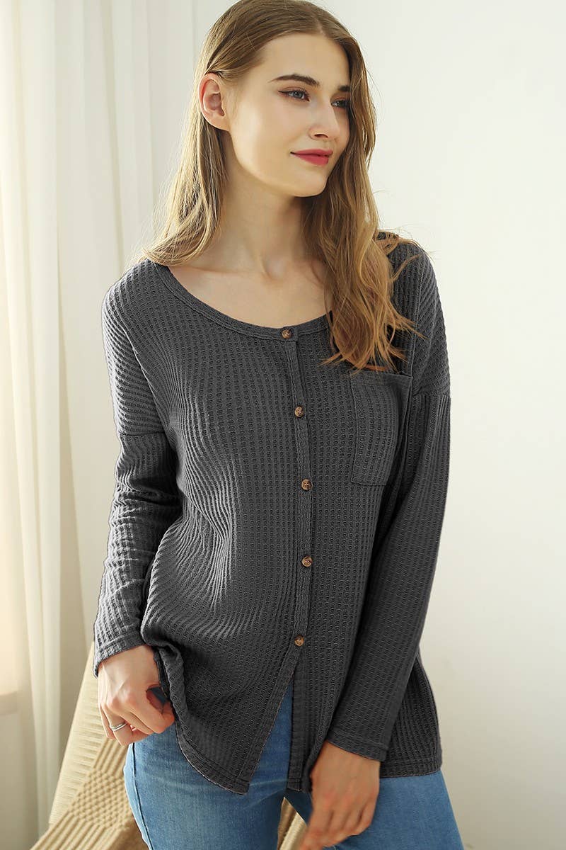 CWTSTL722_R NECK DETAILED BUTTON PULLOVER SWEATER KNIT TOP