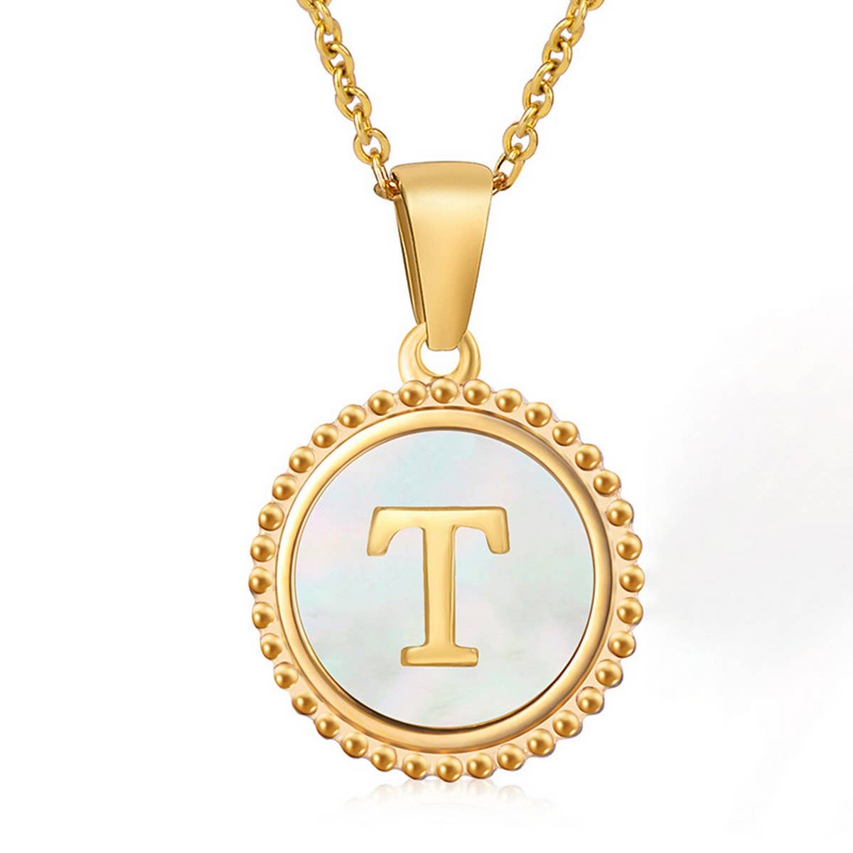 CWAJE1940_Simple Round White Shell Letter Necklace