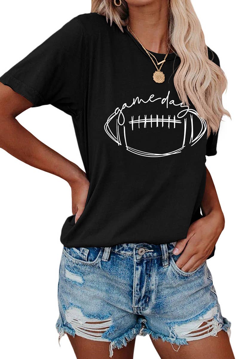 CWTTS0587_WOMEN GAME DAY PRINTING SHORT SLEEVE T SHIRT TOP
