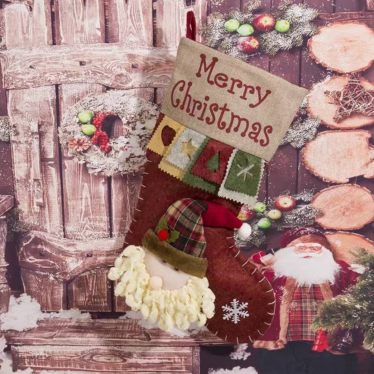 SEQUINED 3D SANTA CLAUS CHRISTMAS STOCKINGS