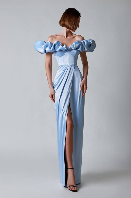 CWDMD5622_ELEGANT OFF-SHOULDER RUFFLE HIGH SLIT MAXI DRESS