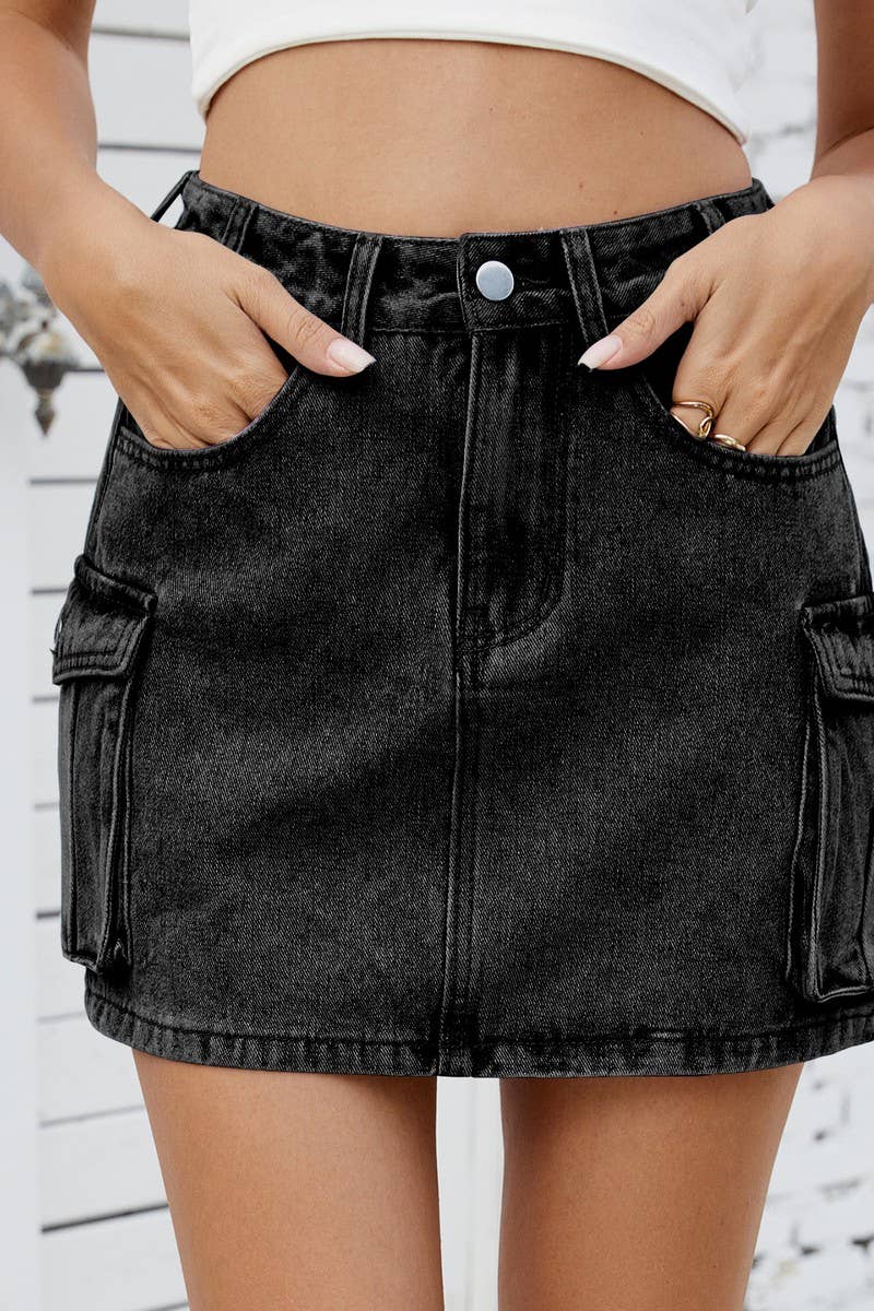 CWJSK00229_WASHED VINTAGE DENIM WORK POCKET SKIRT