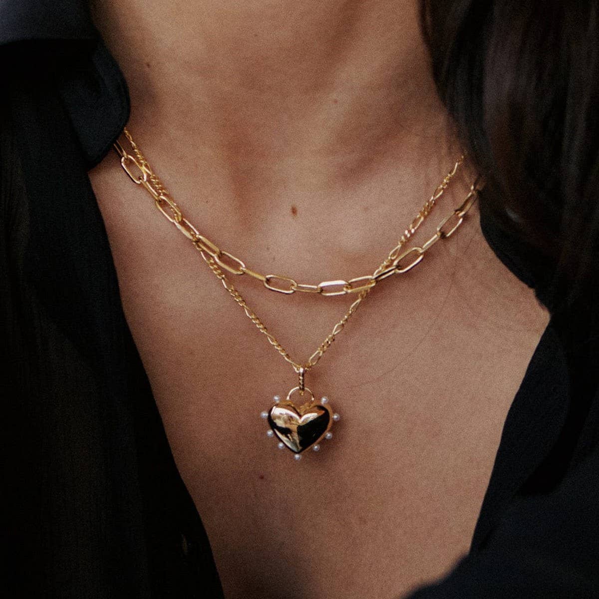 Temperament Pearl Heart Pendant Necklace