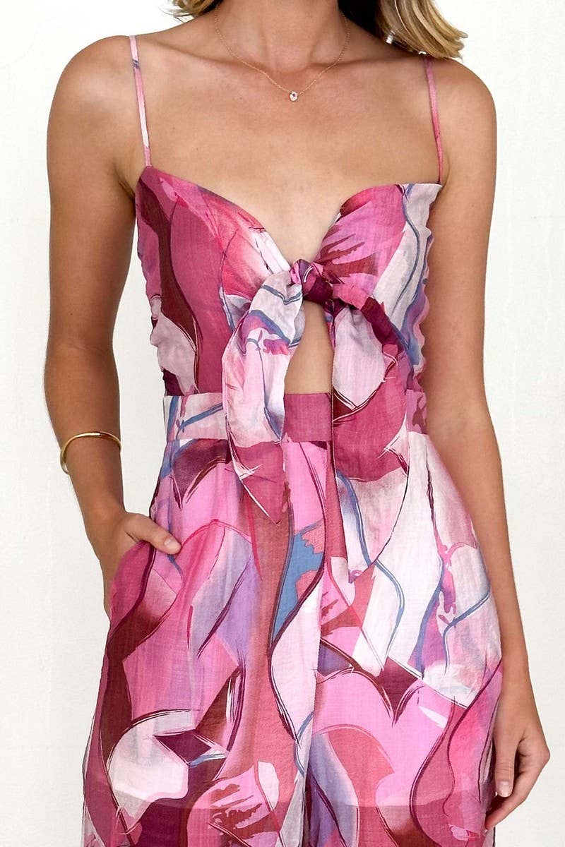 CWSJS1628_FLORAL PRINT TIE STRAP CASUAL JUMPSUIT