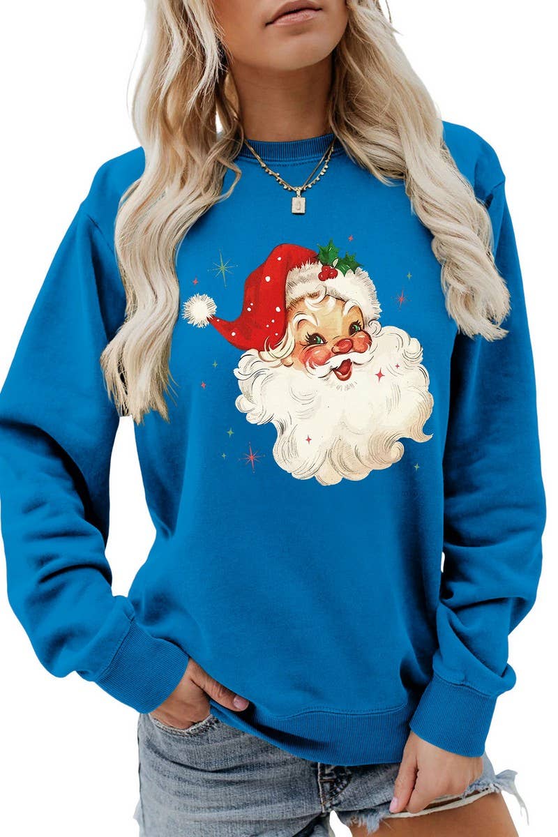 CWTBLL01324_SANTA CLAUS HEAD PATTERN PULLOVER SWEATSHIRT