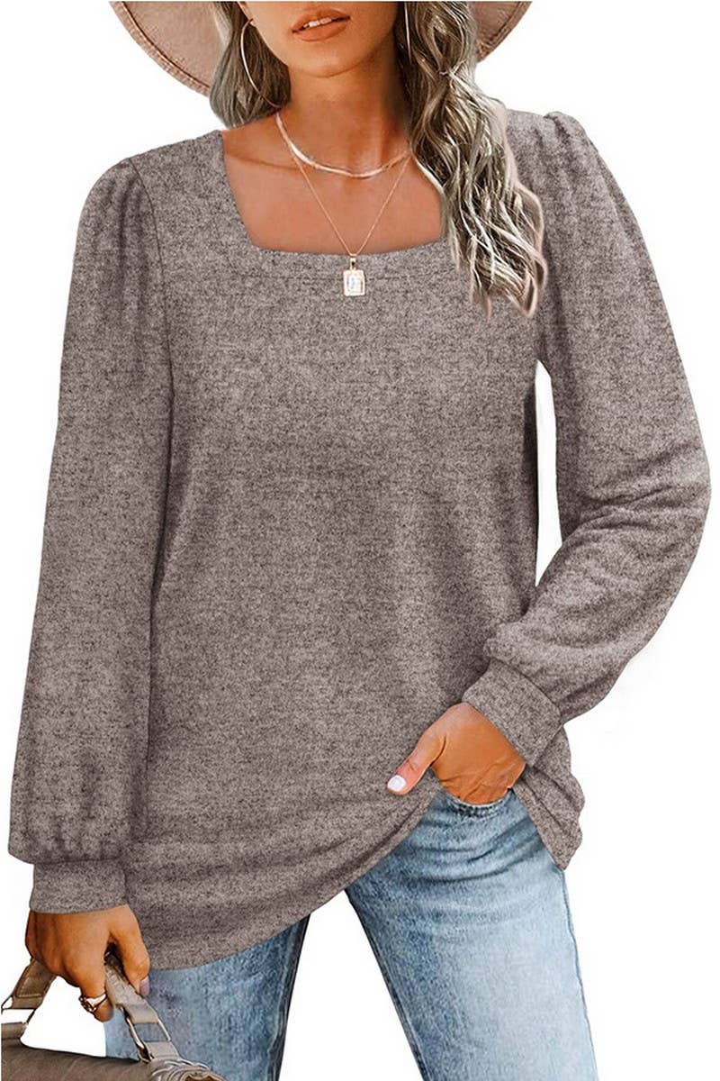 CWTBLL1835_PUFF SLEEVE SQUARE NECK LONG SLEEVE T-SHIRT