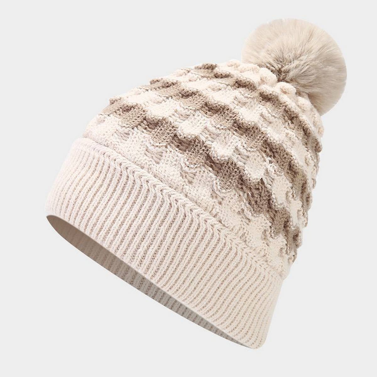 NEW CONTRAST STRIPED POM-POM KNITTED HAT_CWAH1609