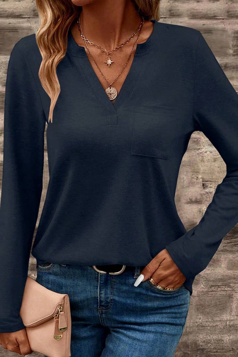 CASUAL SIMPLE LONG SLEEVE T-SHIRT V-NECK BASE