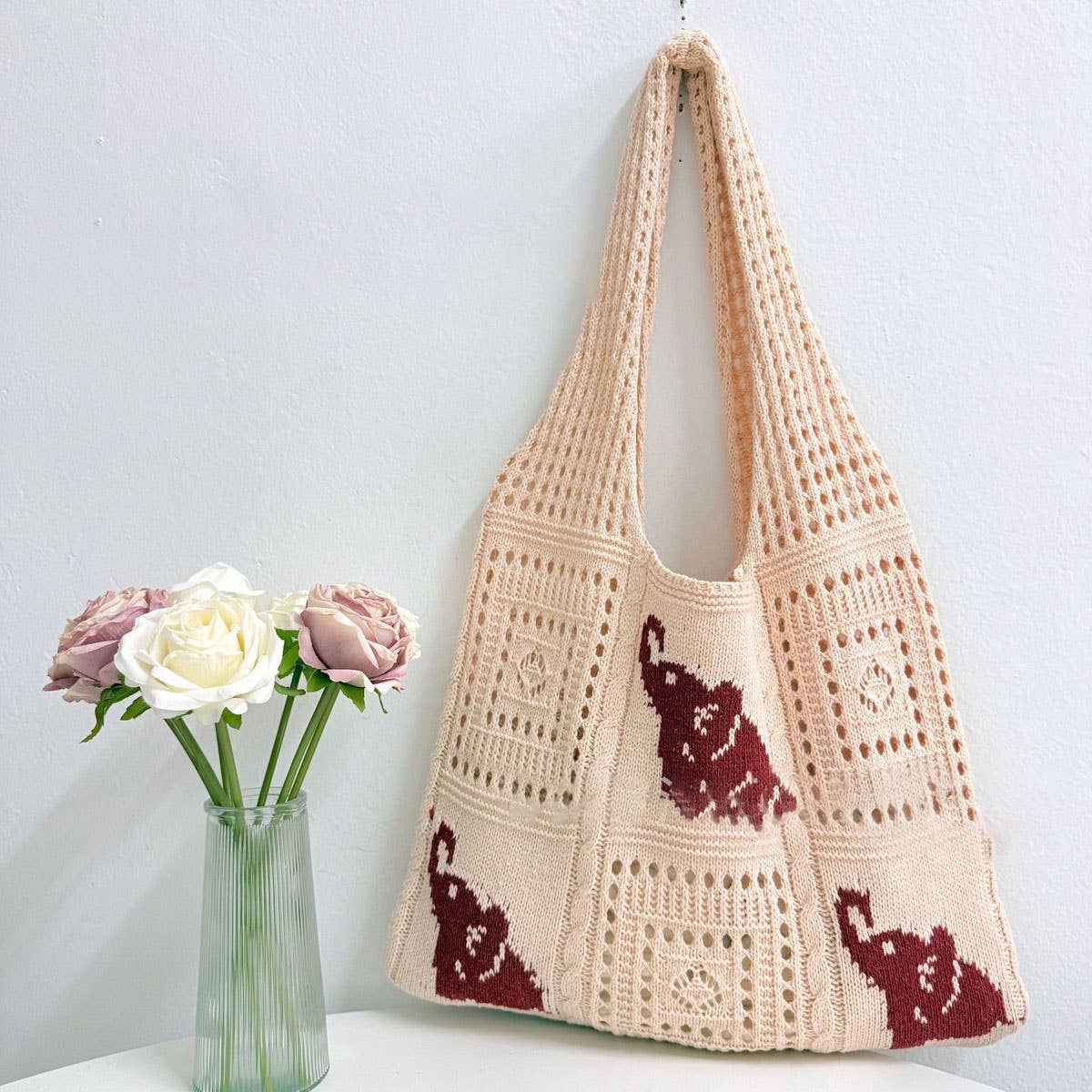 CUAB00633_2025 BOHO ELEPHANT STRAW TOTE BAG BEACH VACATION