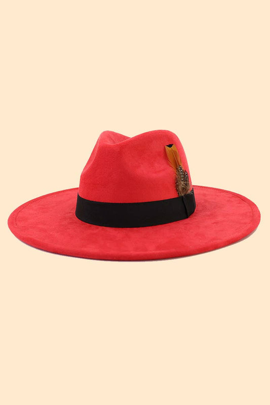 WOMEN WARM FEATHER DECORATIVE BELT PANAMA HAT_CWAH0676