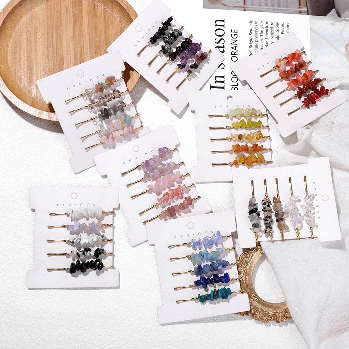 Natural Red Stone Hair Clip Set - Simple & Elegant_CWAHA1763