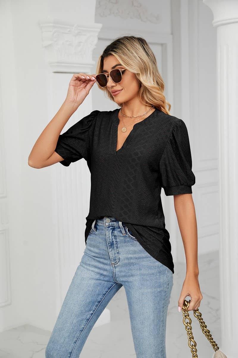 CWTSTS0358_V-Neck Short Sleeve Knit Top