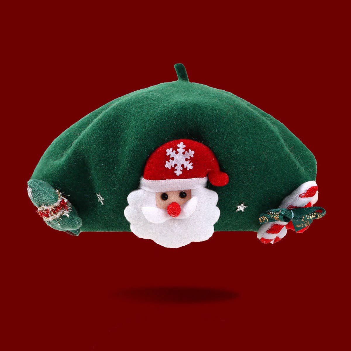 CWAH04555_GIRLS RED  BERET WINTER CHRISTMAS HAT