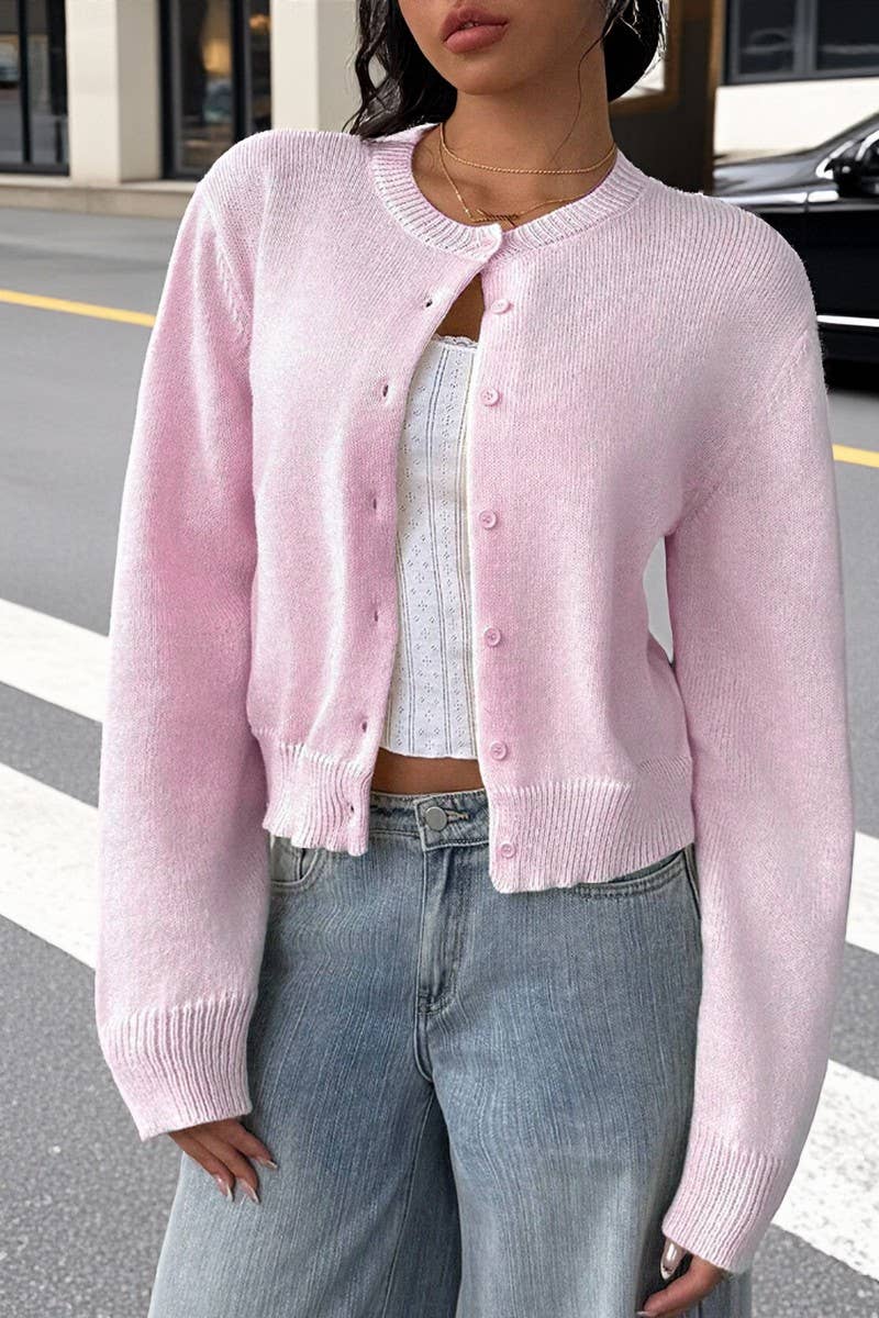 CWOCAL00688_LIGHTWEIGHT CREWNECK LONG SLEEVE BUTTON CARDIGA