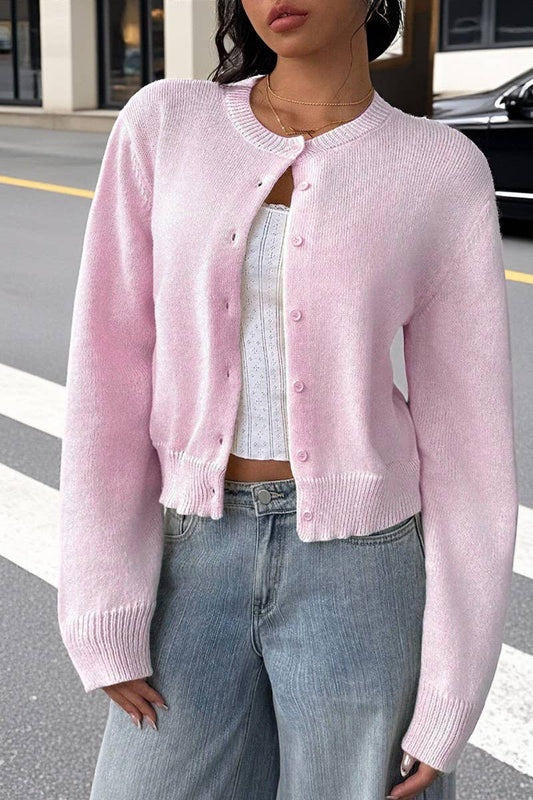 CWOCAL00688_LIGHTWEIGHT CREWNECK LONG SLEEVE BUTTON CARDIGA