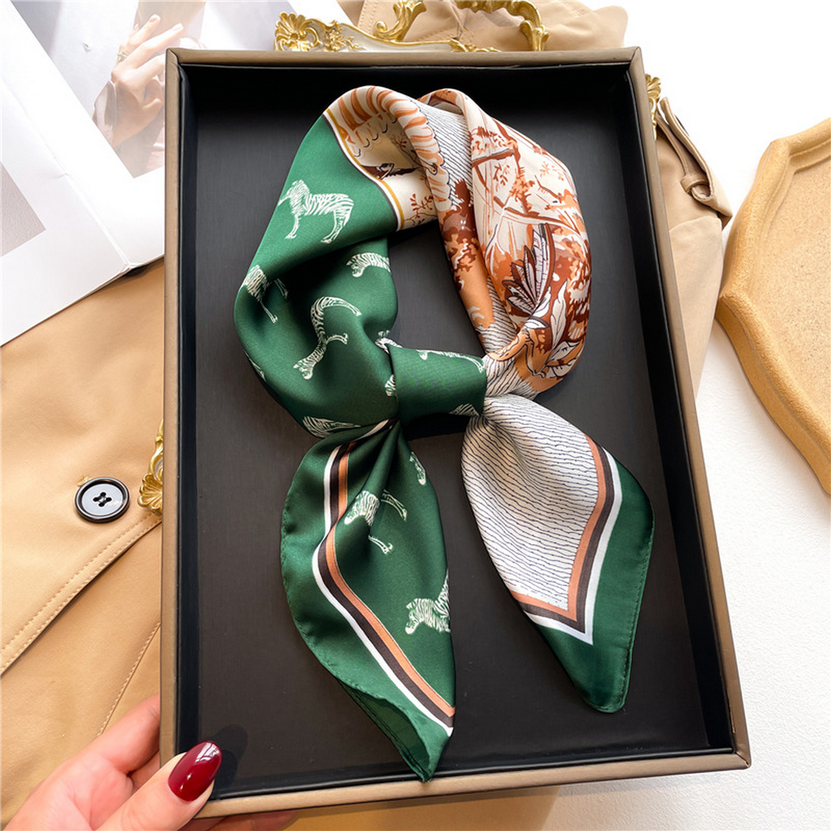 Lily Print Satin Square Scarf for Summer Sun