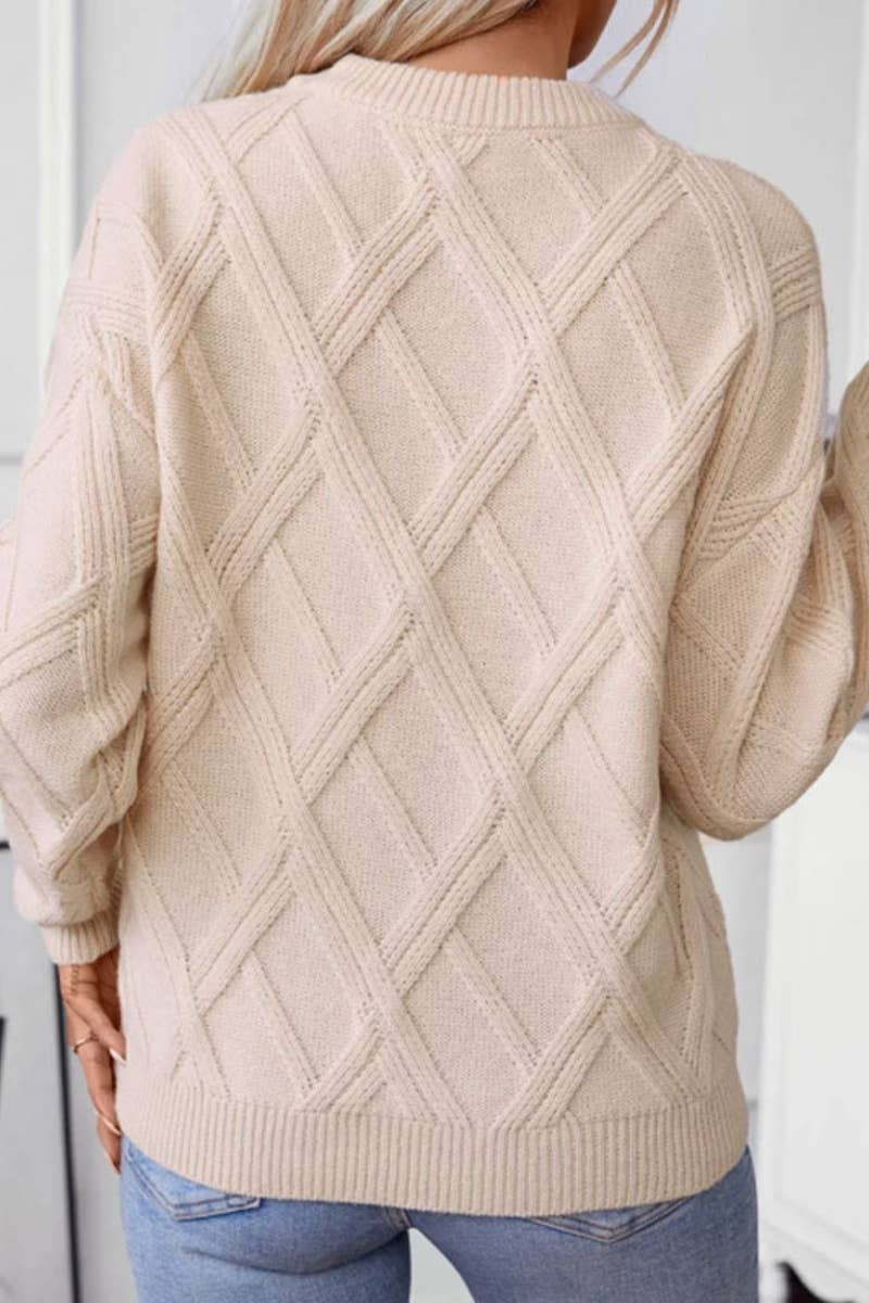 CWOSWL5128_WINTER CREW NECK LONG SLEEVE DIAMOND SWEATER