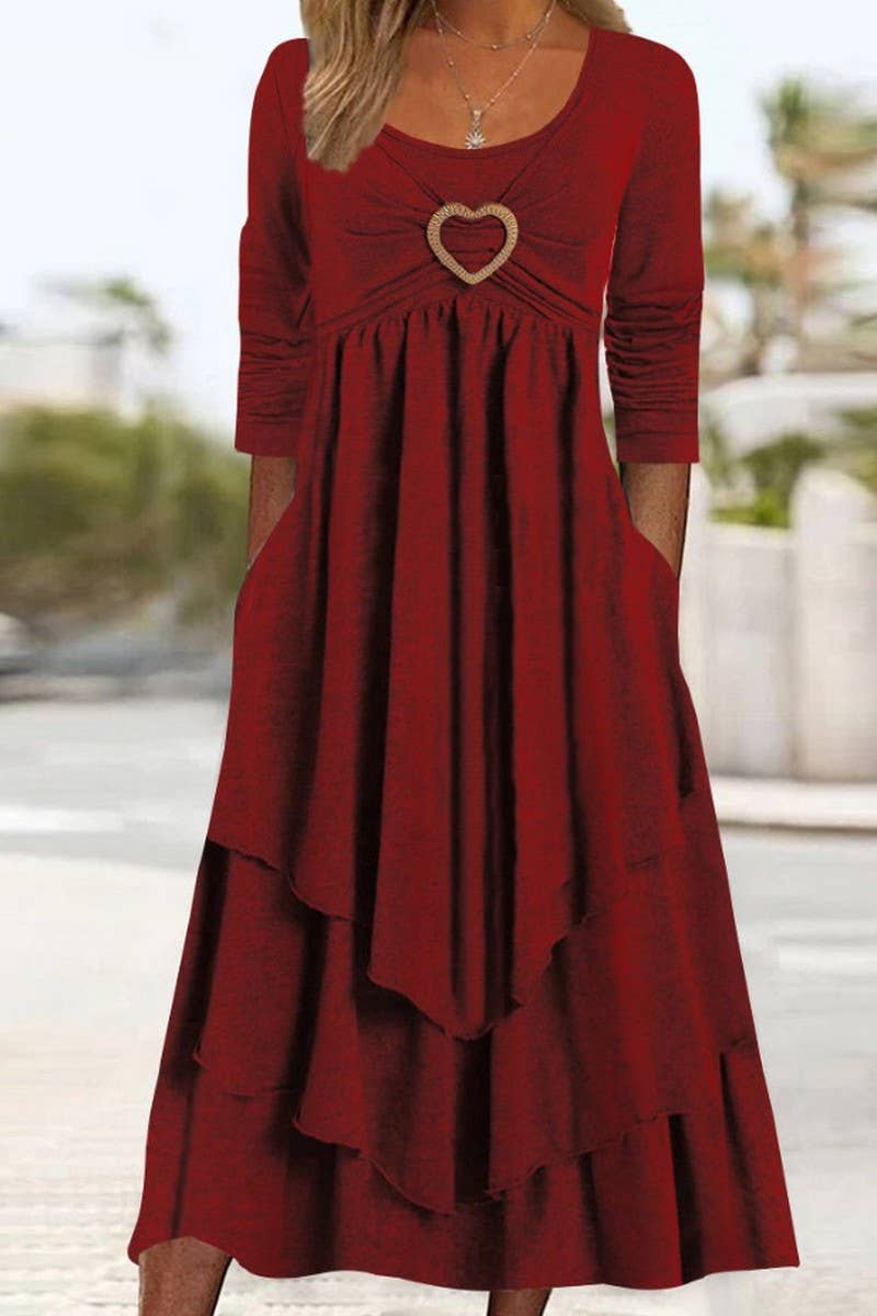 CWDMD4040_WAIST HEART-SHAPED DECORATION CAKE HEM DRESS