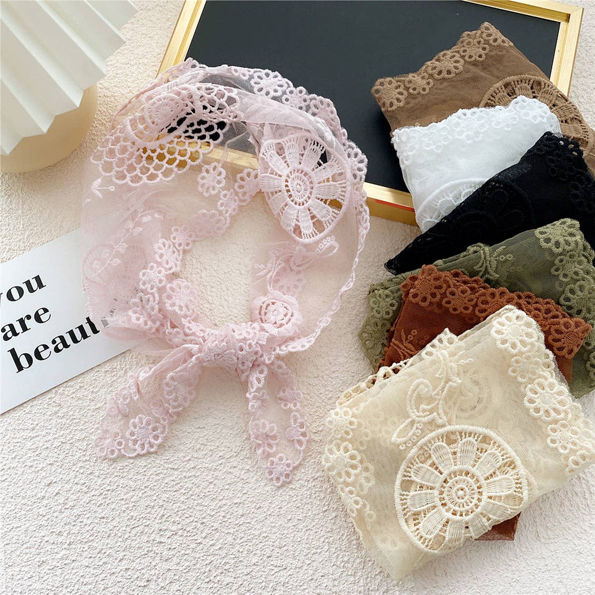 Lace Floral Triangle Scarf - Neck & Hair Wrap