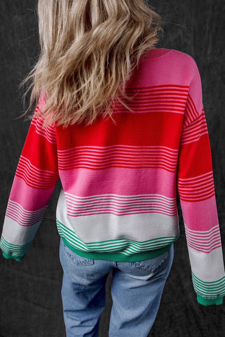 COLOR CONTRAST PATCHWORK CREW NECK SWEATER LADY