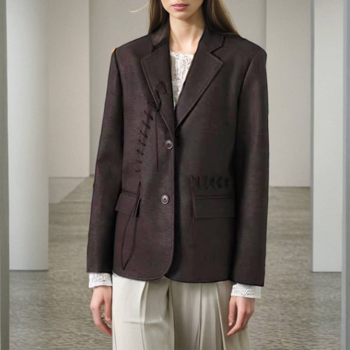 Chic Asymmetric Blazer with Ruched Drawstring_CWOCO1243