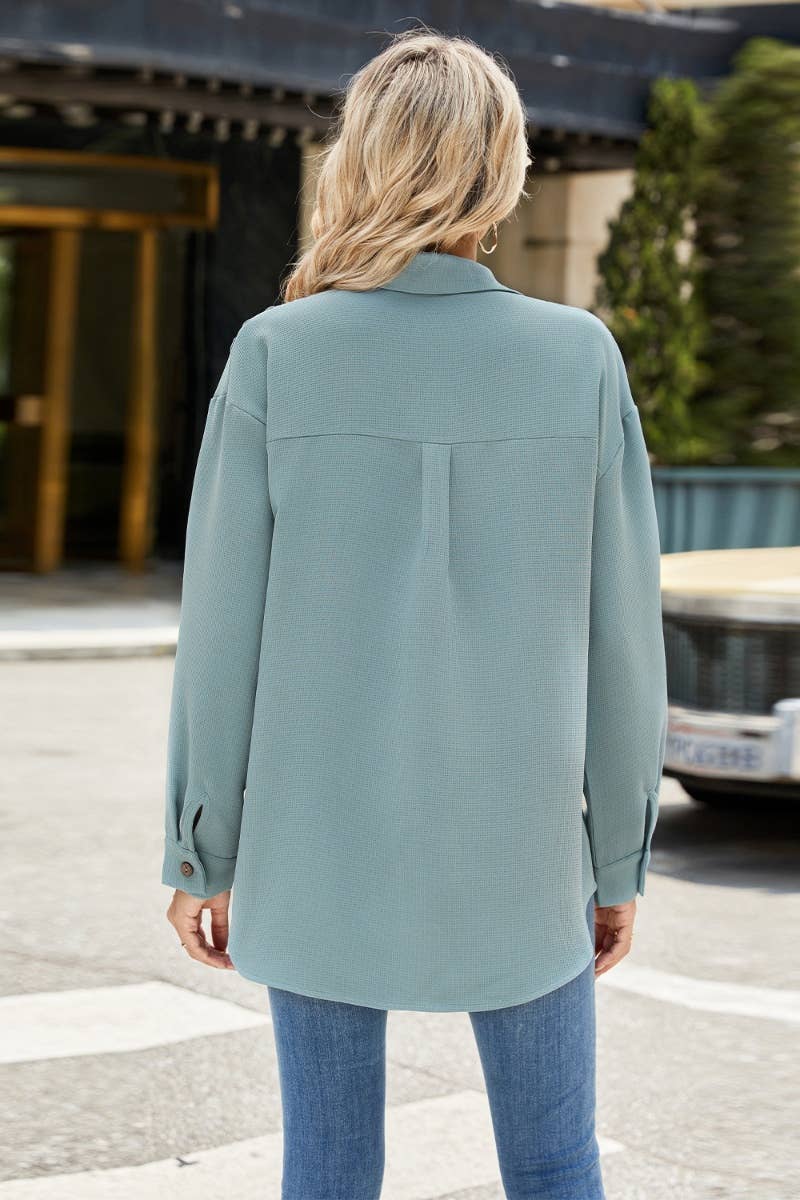 CWTSTL2300_SINGLE BREASTED LONG SLEEVE SOLID COLOR SHIRT TOP