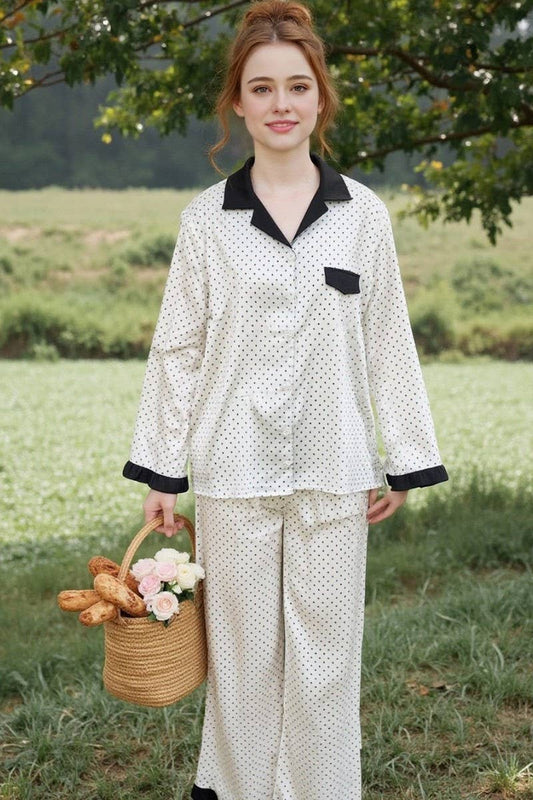 CWSPJ0421_POLKA DOT SATIN TWO-PIECE LOUNGEWEAR SET