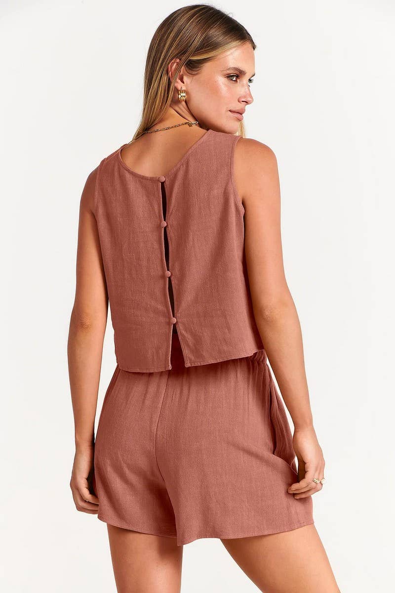 CWSTB1594_SOLID COLOR SLEEVELESS TOP SHORTS TWO PIECE SET