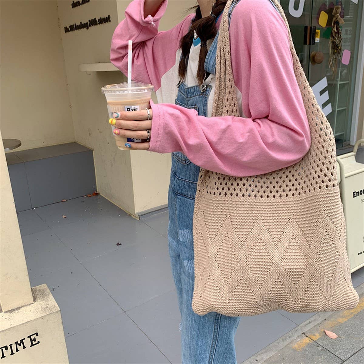 CWAB5788_SOLID COLOR DIAMOND HOLLOW KNITTED UNDERARM BAG