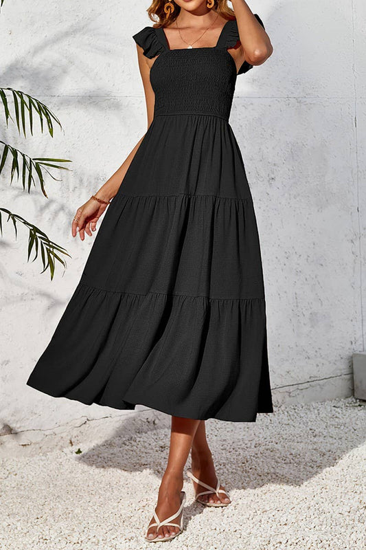 CWDHL0782_RUFFLED FLYING SLEEVES LONG FRENCH SLING DRESS