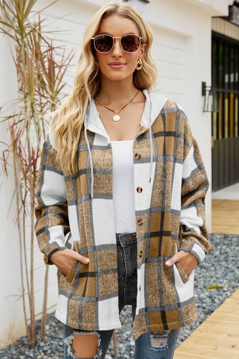 CWTSTL2120_HOODED PLAID LONG-SLEEVED WOOLEN SHIRT JACKET