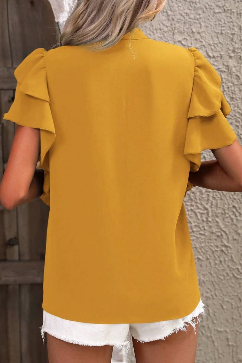 CWTSTS0666_SUMMER V-NECK CASUAL RUFFLE SLEEVE SHIRT